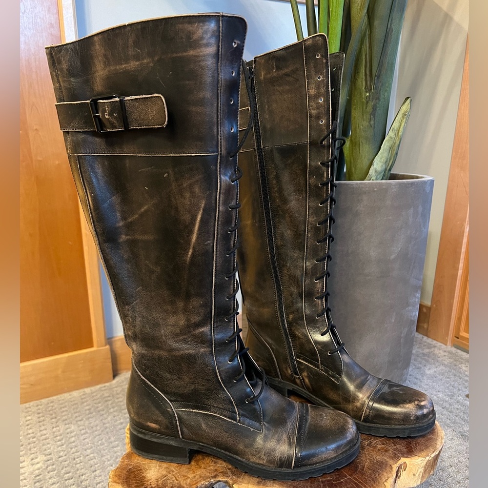 ALDO Leather Distressed High Tie Boots Brown
